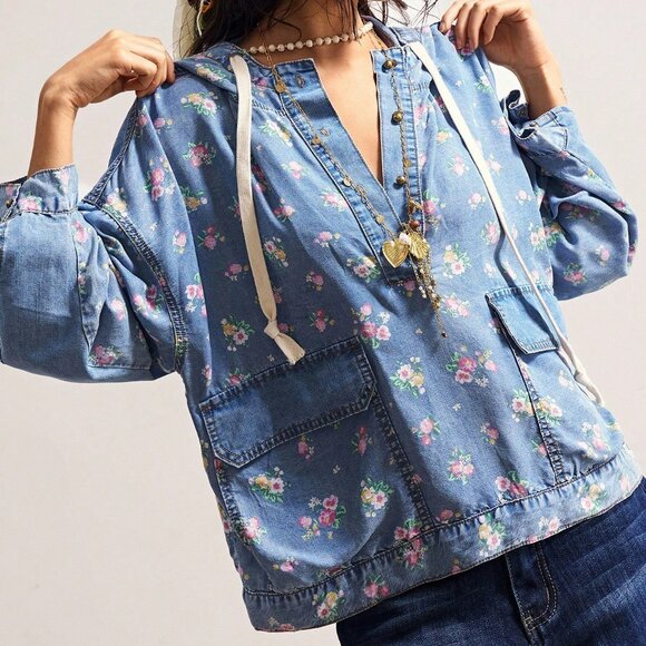 Blue Boho Women's Floral Shirt - Picture 6 of 8